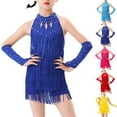 thumbnail image 4 of Odeerbi 2-8 Years Toddler Girls Fringe Latin Dance Dress with Oversleeve Set Stage Performance Outfits Dance Jumpsuit Practice Outfit Tassel Skirt Toddler Girls Clothes, 4 of 4