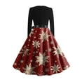 thumbnail image 7 of Christmas Dresses for Women Women's Fashion Round Casual Slim Fit Christmas Print Large Swing Long Sleeve Dress with V Neck for Holiday Party,Red,L, 7 of 7