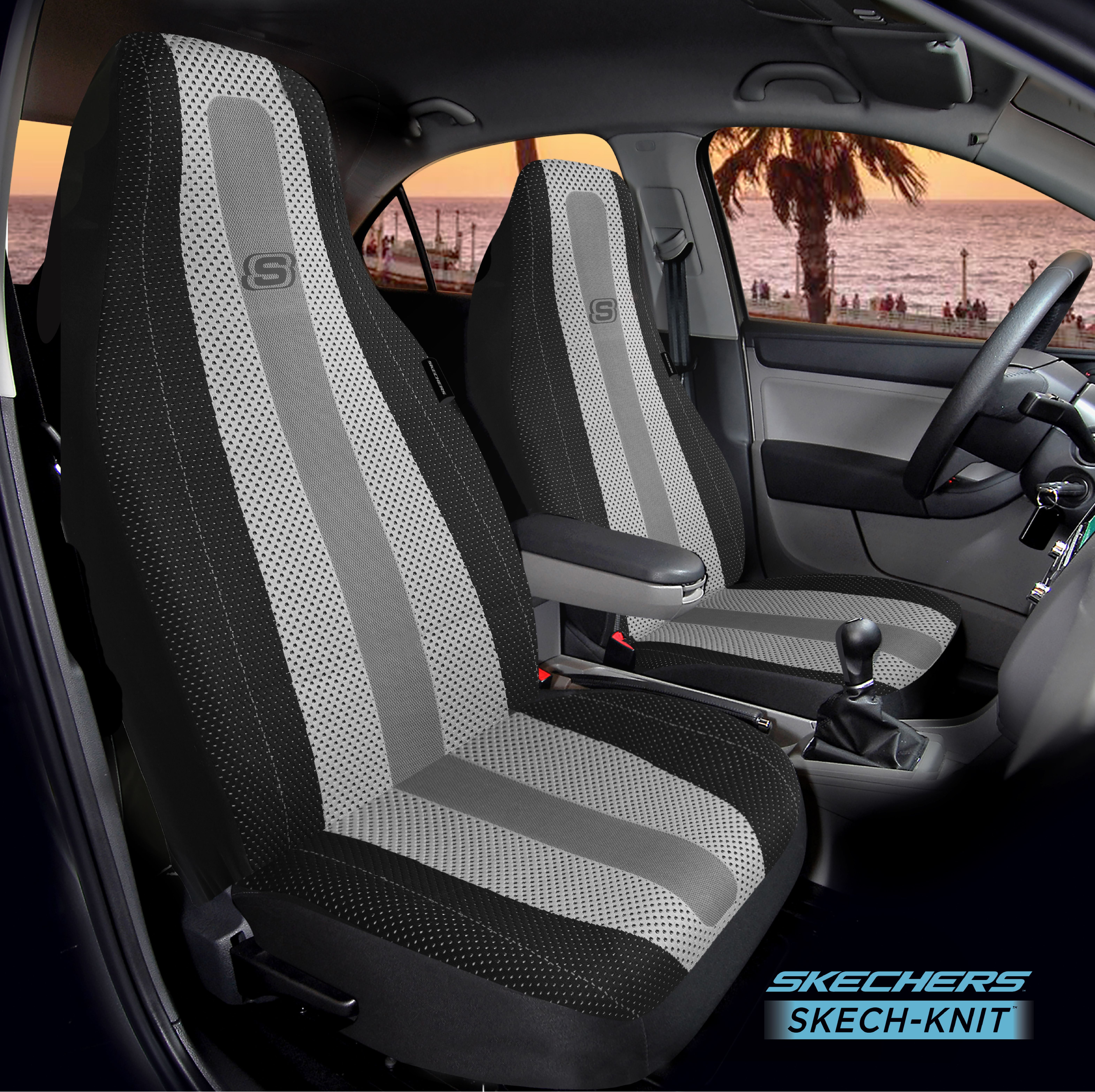Skechers 22WMSK02 Car Seat Covers, Skech-Knit Front Seat Cover Protection Universal Fit Most Cars
