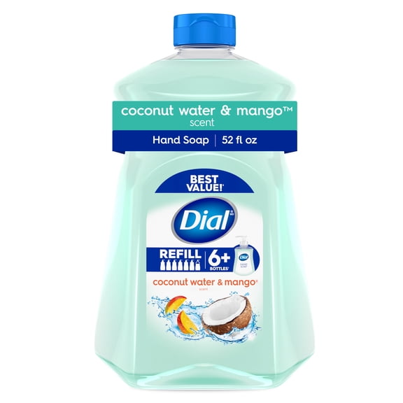 Dial Clean   Gentle Liquid Hand Soap Refill, Coconut Water & Mango Gentle Hand Soap, 52 oz