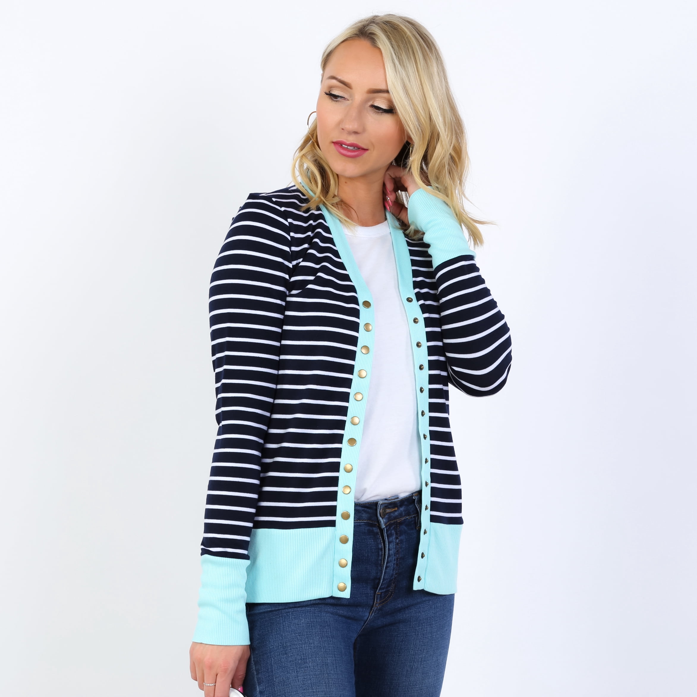 Coco \u0026 Main Original Striped Snap Cardigan, Women's, Size: Medium