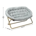 thumbnail image 4 of BizChair 56" Portable Folding Double Saucer Chair with 2 Folding Ottomans Gray Faux Fur with a Soft Gold Steel Frame for Dorm or Bedroom, 4 of 14