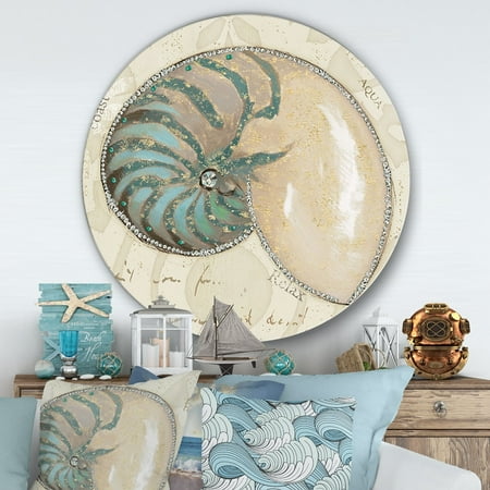 Sea Shell Design DESIGN ART Designart 'Seastar and Blue Sea Shell I' Nautical & Coastal Metal Circle Wall Art ()