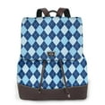 thumbnail image 1 of Balery Blue Squares Mochila de Cuero para Mujeres, Gran Capacidad, Bolsa de Viaje Multifuncional, Mochila de Cuero y Bolsa de Hombro para Mujeres, 1 of 4