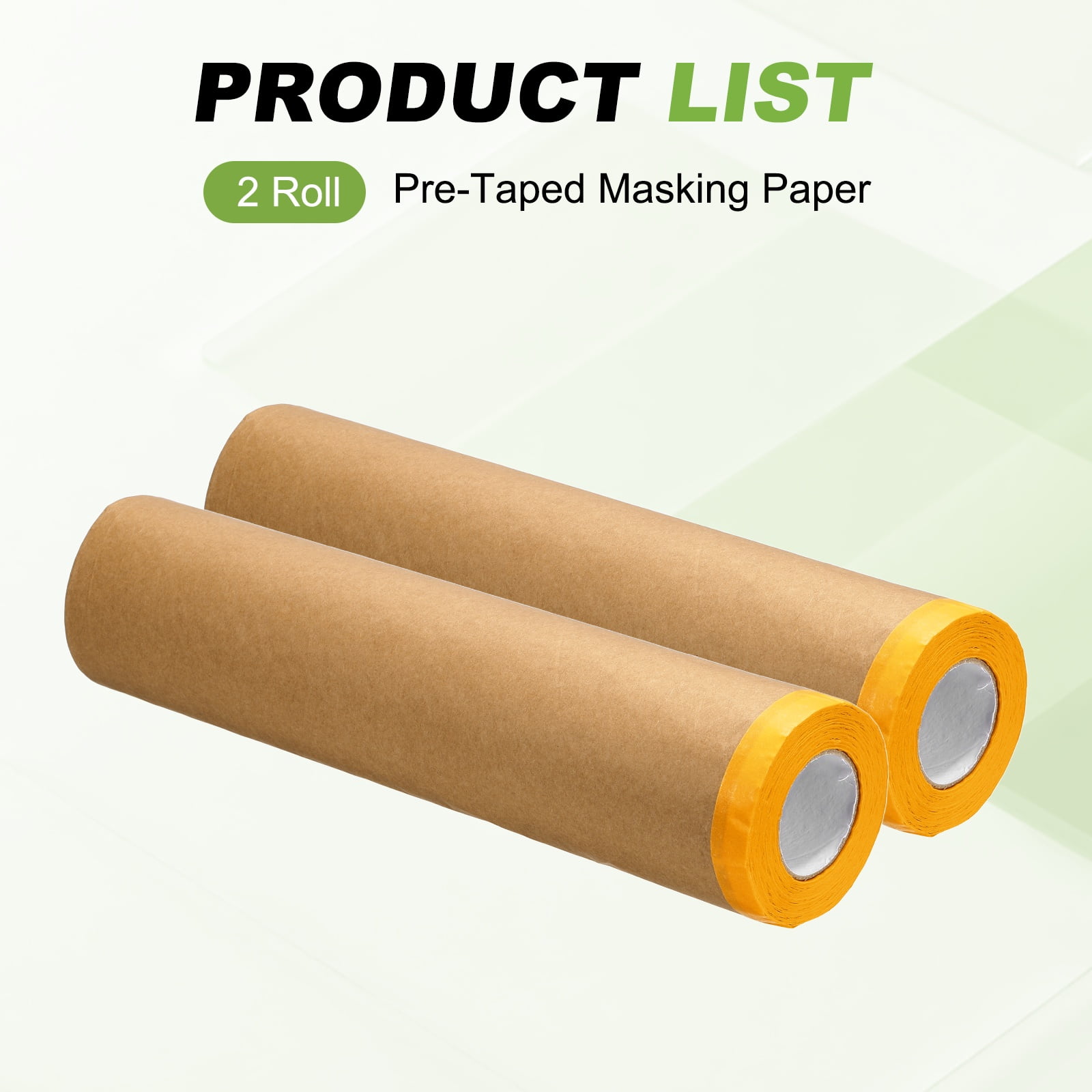 Uxcell 2pcs Pre-Taped Masking Paper, 24" x 49 ft Paint Adhesive Protective Paper Painter Tape and Drape for Masking Auto Body Covering Wall Skirting Frames, Yellow