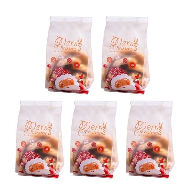 50 Uds. Bolsa de envoltorios de dulces de Navidad bolsa de galletas con patrones de Papá Noel bolsa de pastelería de bolsillo plano impresión de galletas horneadas papel de regalo