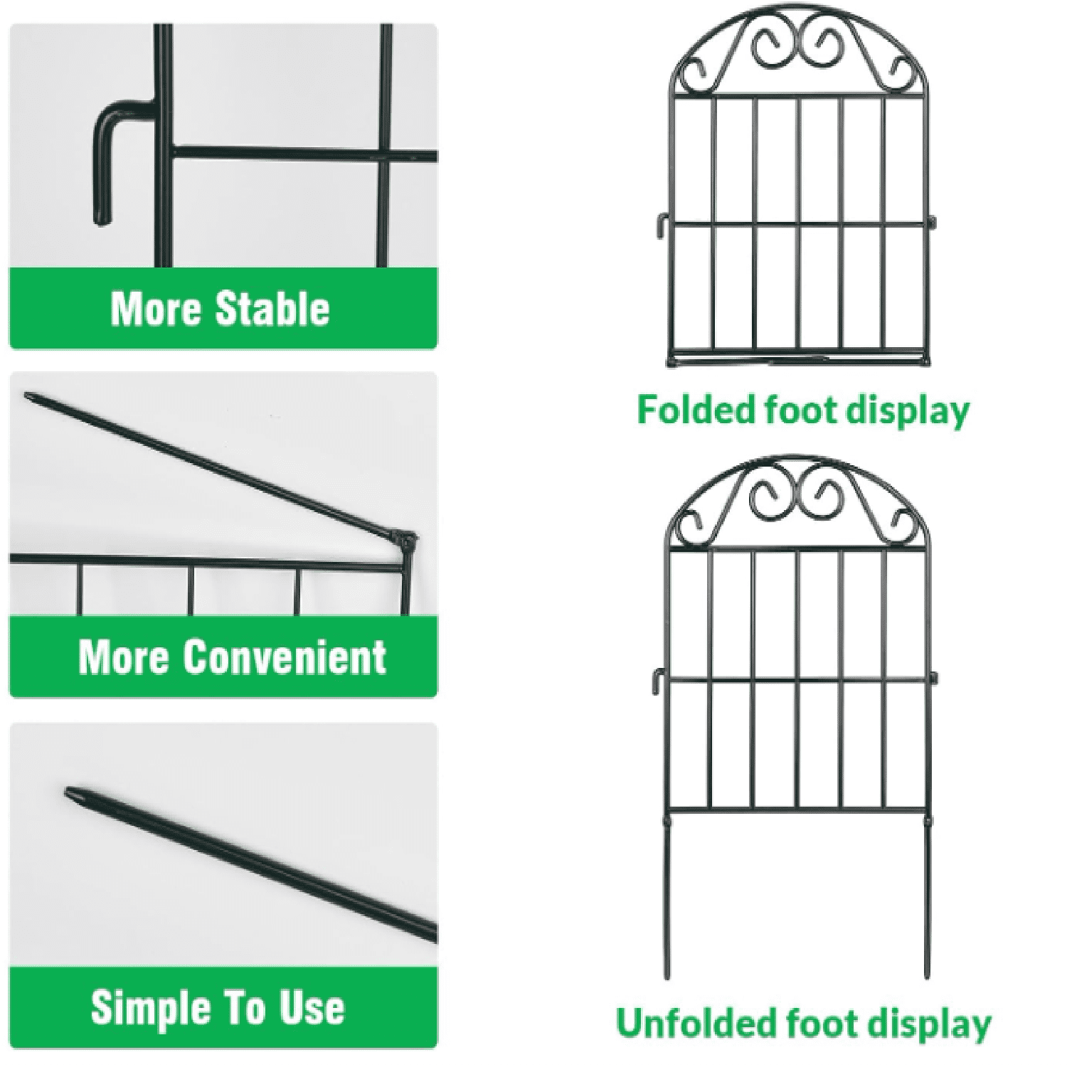 20 Panels Collapsible Garden Fence Animal Barrier, 22 Ft(L) x 24 in(H) Black Rustproof Metal Wire Panel Border for Dogs Rabbits, Flower Edging for Landscape Patio Yard Outdoor Decor, Arched