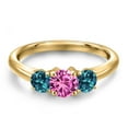 thumbnail image 3 of Gem Stone King 18K Yellow Gold Plated Silver Pink Created Sapphire and London Blue Topaz Engagement Ring for Women | 1.21 Cttw | Round 5MM | Gemstone September Birthstone | Size 8, 3 of 6
