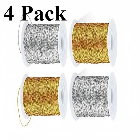 440yards x 1mm Metallic Cord Tinsel Rope for Ornament Hooks and Gift Wrapping, Ribbon Wrap Thread Tag Cord for Craft Making(Gold, Silver)