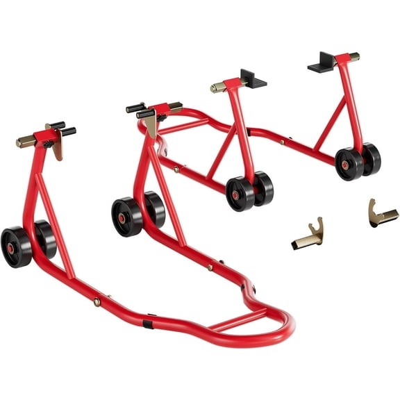 VIVOHOME Motorcycle Stands, 882 Lbs Capacity Front Rear Wheels Lift Combo with U L Adjustable Swingarm Spool, Heavy Duty Paddock Stands for BMW Suzuki Yamaha Honda Kawasaki, Red