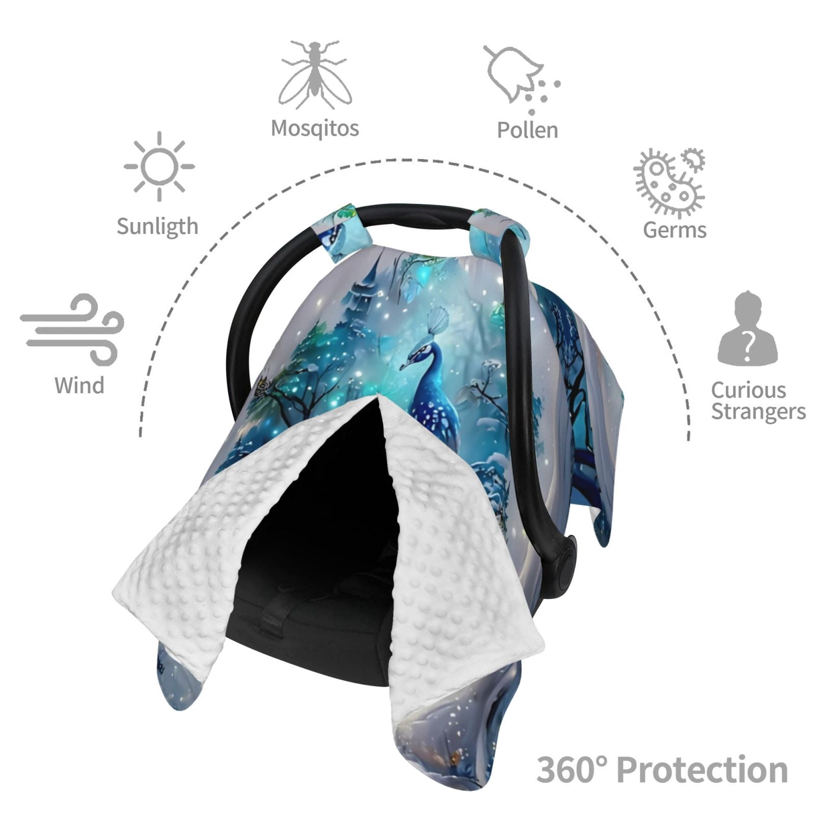 Car Seat Cover Baby - Snow Peacock Breathable Infant Car Seat Cover for Baby Carseat, Lightweight Comfort Baby Essentials Must Haves Newborn Stuff for Girl Boy