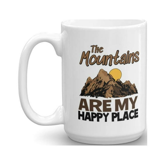 The Mountains Are My Happy Place Coffee & Tea Gift Mug For A Mountain Lover, Hiker, Trekker, Camper, Traveler, Wanderer, Mountain Biker And Rock Climber (15oz)