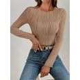 thumbnail image 5 of Women'S Tops 2025 Fall Fashion Long Sleeve Crewneck Blouse Slim Fit Textured Basic Knit T Shirt Y2k Clothes Khaki M, 5 of 6