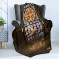 thumbnail image 4 of Gothic Soft Flannel Fleece Throw Blanket, Lectern on Pentagram Medieval Architecture Candlelight in Dark Altar, Cozy Plush for Indoor and Outdoor Use, 50" x 60", Olive Green Mustard, by Ambesonne, 4 of 5