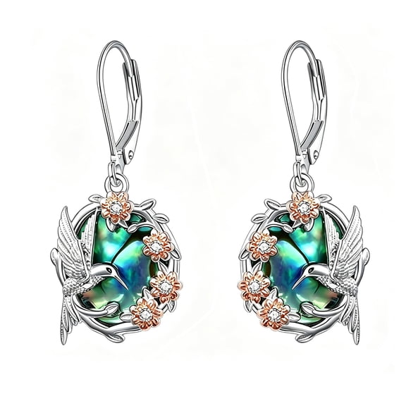 TANGPOET Hummingbird Dangle Earrings for Women Sterling Silver Abalone Humming Bird Jewelry Gift