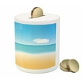 thumbnail image 3 of Beach Piggy Bank, Seascape with Sunny Sky and Clouds Relax Summer Day Illustration, Ceramic Coin Bank Money Box for Cash Saving, 3.6" X 3.2", Sand Brown Sky Blue, by Ambesonne, 3 of 4