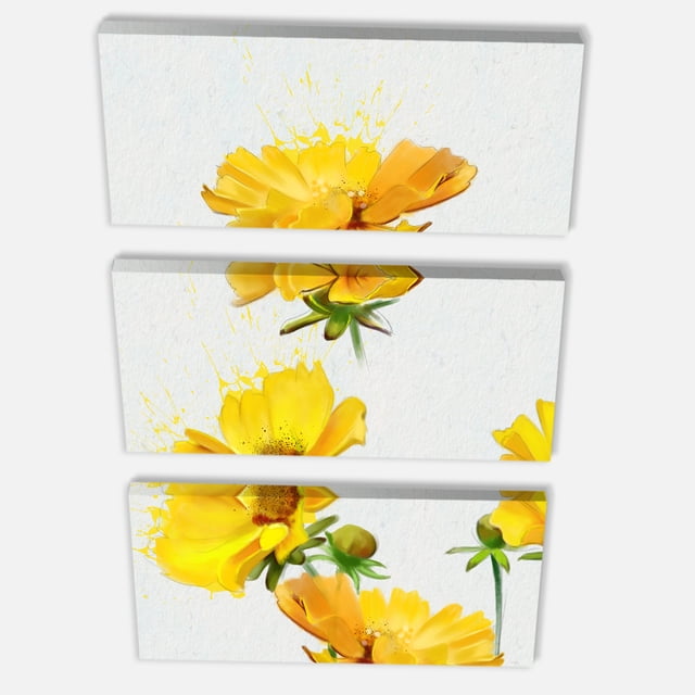 Designart - Beautiful Yellow Flowers on White - Floral Canvas Art Print