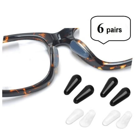 Replacement Nose Pads - AM Landen 6 Pairs 1.8mm Transparent and Black Color Anti Skid Tear Drop Silicone Nose Pads Eyeglass Nose Pad
