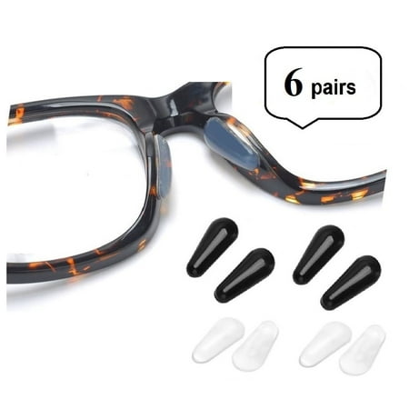 AM Landen 6 Pairs 1.8mm Transparent and Black Color Anti Skid Tear Drop Silicone Nose Pads Eyeglass Nose