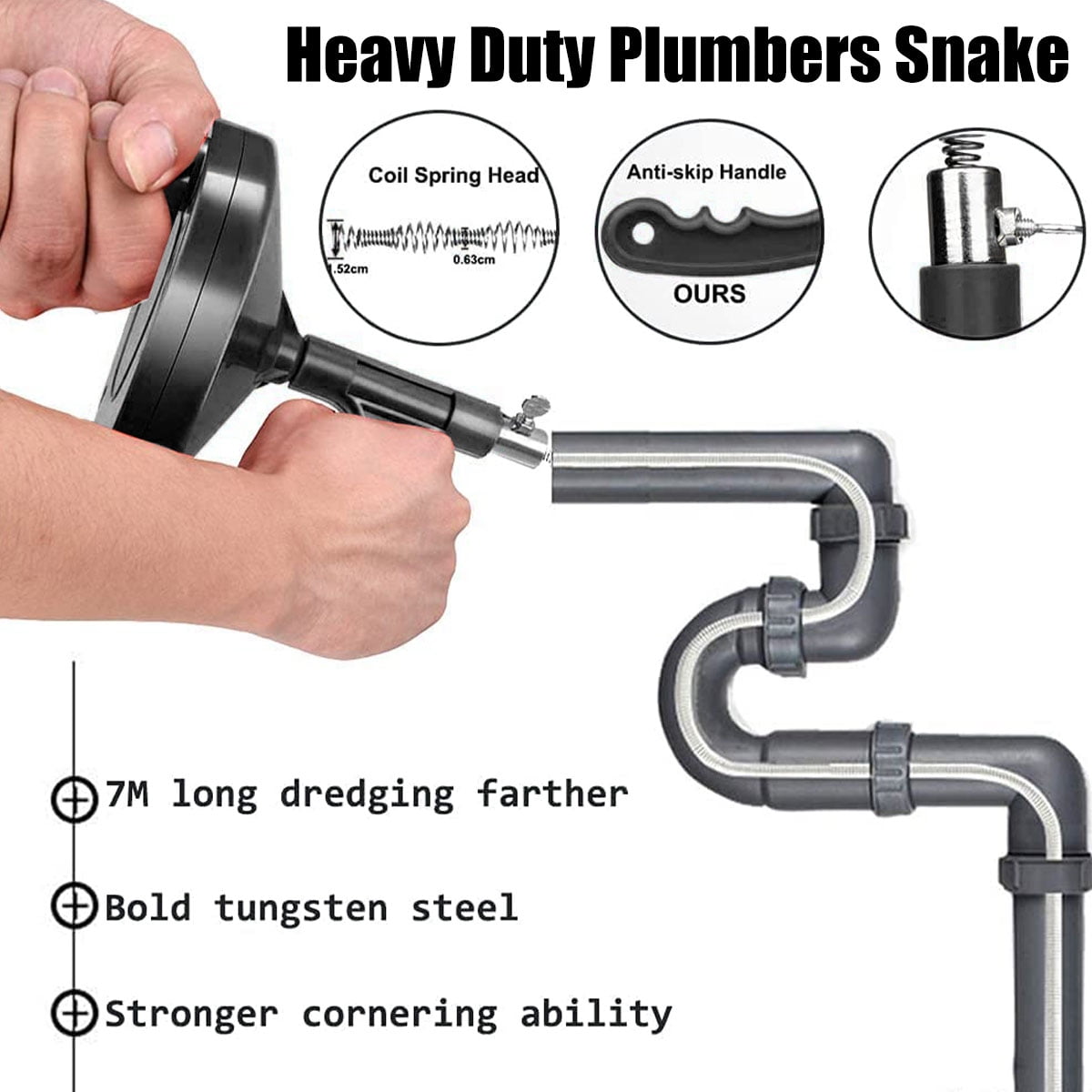Rehomy - 23ft Heavy Duty Plumbing Snake Drain Auger Drain Clog Remover for  Bathtub Drain Bathroom Kitchen Sink