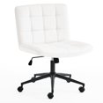thumbnail image 2 of UHOMEPRO Armless Office Chair, Modern Swivel Vanity Chair with Wheels, Fabric Padded, Height Adjustable Wide Seat, Mid-back Chair, Computer Task Chair for Home Office, Bedroom, Leather White, 2 of 7