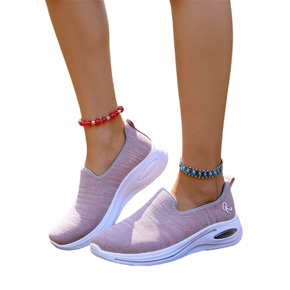 YOUYEDIAN Orthopedic Shoes for Women Summer Work Non Slip Slip on Arch Support Sneakers Wide Lightweight Mesh Closed Toe Shoes (Pink)