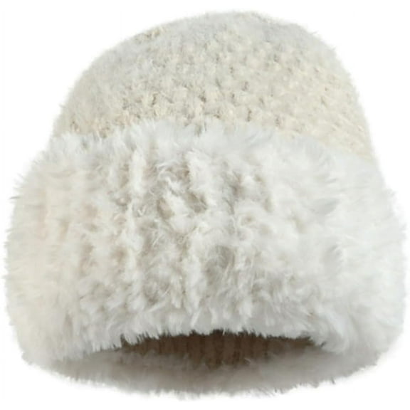 YooGuoGuo Knit Cuffed Beanie Hat for Women Plush Skull Cap Chunky Soft Stretch Winter Warm Crochet Hats Fuzzy Ski Cap