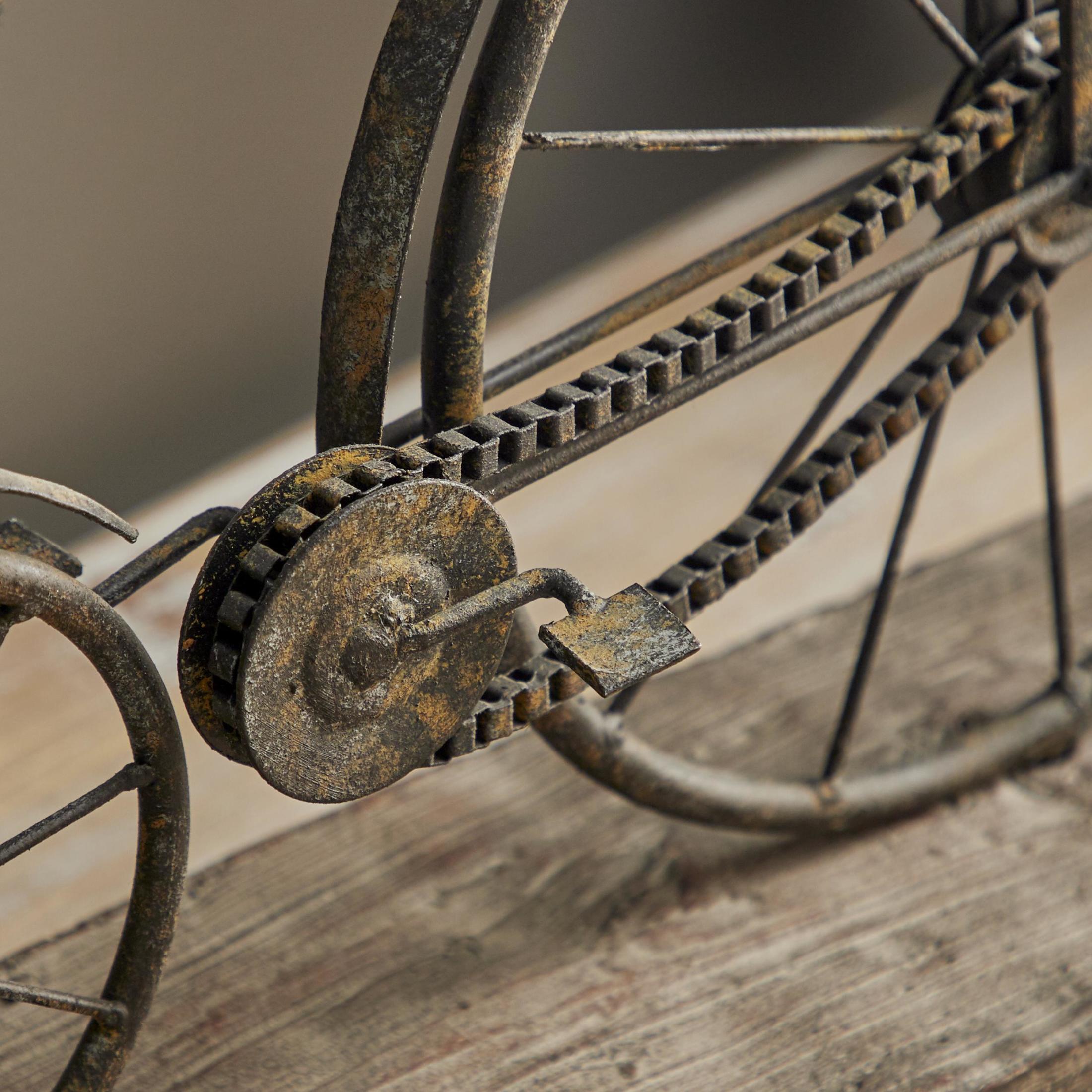 16" x 14" Black Metal Weathered Vintage Bike Sculpture with Wood Block Base, by DecMode