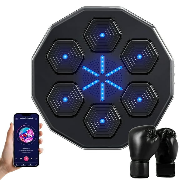 Smart Music Boxing Machine, Bluetooth Home Workout Training Target, Wall-Mounted Punching Pad with Stand, Fun Interactive Fitness Equipment for Stress Relief & Muscle Training with Black Gloves