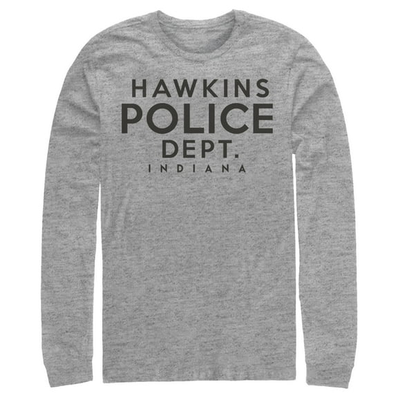 Netflix Men's Stranger Things Hawkins Police Department Long Sleeve Shirt Athletic Heather Medium