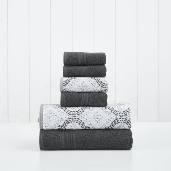 Modern Threads Capri Jacquard 6-Piece Adult Cotton Bath Towel Set, Coal