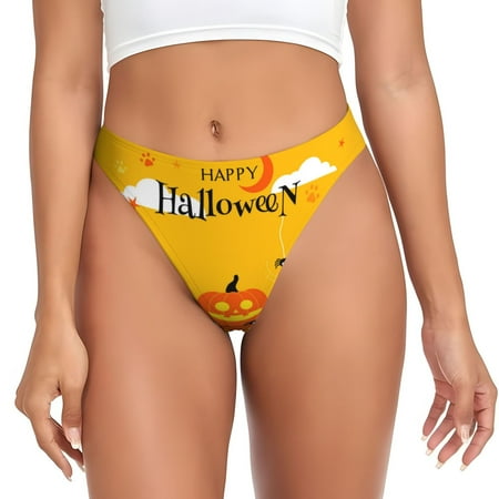 Adobk Happy Halloween1 Print Seamless Women Underwear Thongs No Show Ladies Thong No Line Breathable Comfortable Panties Undies for Women-Medium