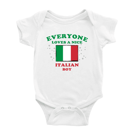 

Everyone Loves a Nice Italian Boy Cute Baby Bodysuits (White 6-12 Months)