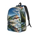 thumbnail image 1 of Disketp Largemouth Bass Jumping Out of The Water print Canvas Backpack Lightweight Travel Daypack Student Rucksack Laptop Backpack-Small, 1 of 5