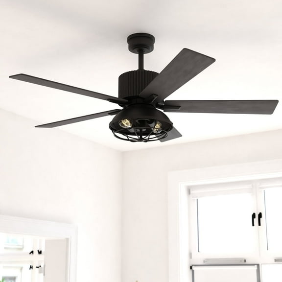 Elkhart 52-in. Black Industrial Indoor Ceiling Fan with LED Cage Light Kit and Remote