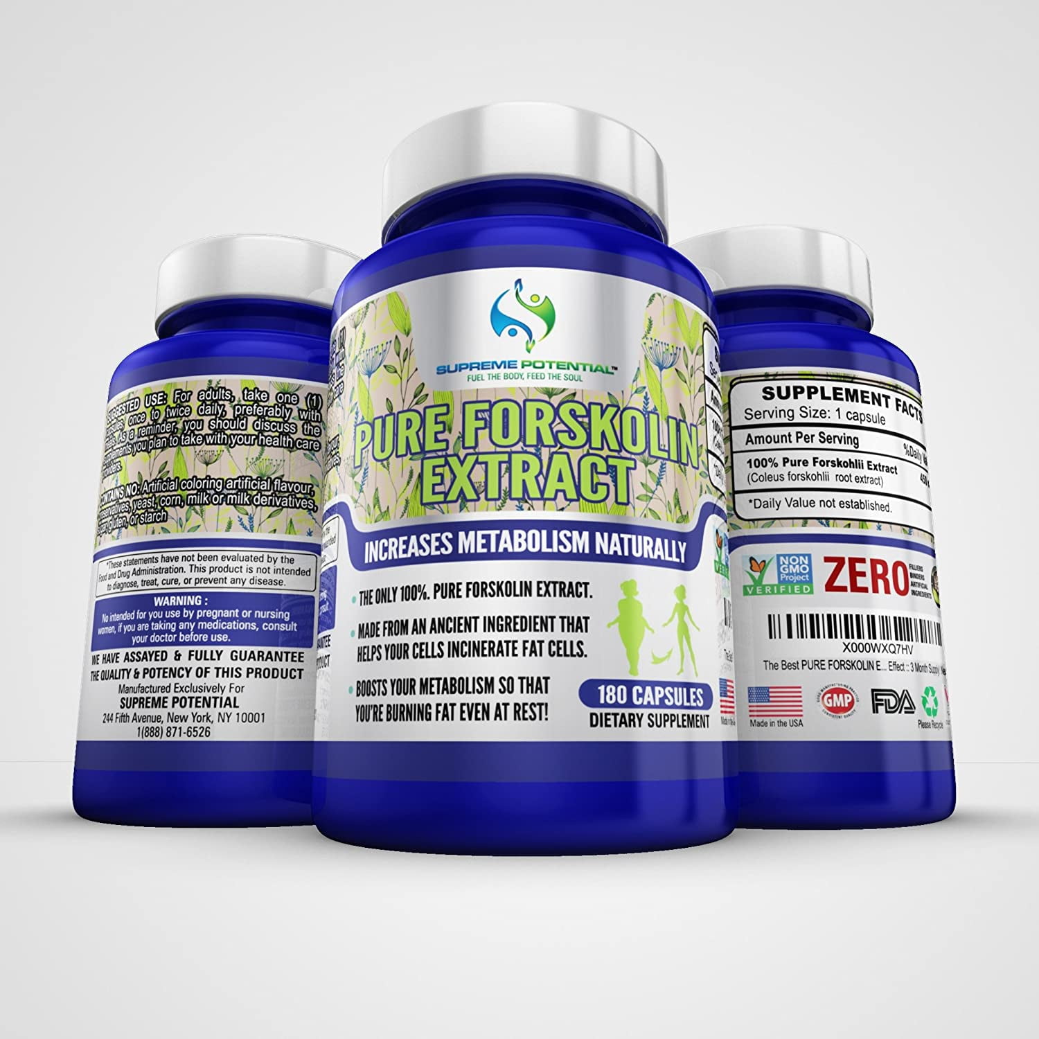 Supreme Potential Pure Forskolin Extract Supplement Capsules for Weight Loss, 450mg, 180 Ct
