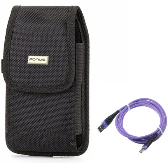 10ft USB-C Cable w Case Belt Clip for Samsung Galaxy S22 Ultra,S21,S21 Ultra,S21 Plus,Ultra S20 Plus,S20 Fan Edition,Fan FE 5G - Purple Type-C Charger Cord, Swivel Holster Rugged