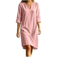 thumbnail image 5 of Sokhug Womens 3/4 Sleeve Tunic Dress Cotton Blend Casual V Neck Loose Fit Summer Flowy Swing Shift Dress with Side Pockets, 5 of 8