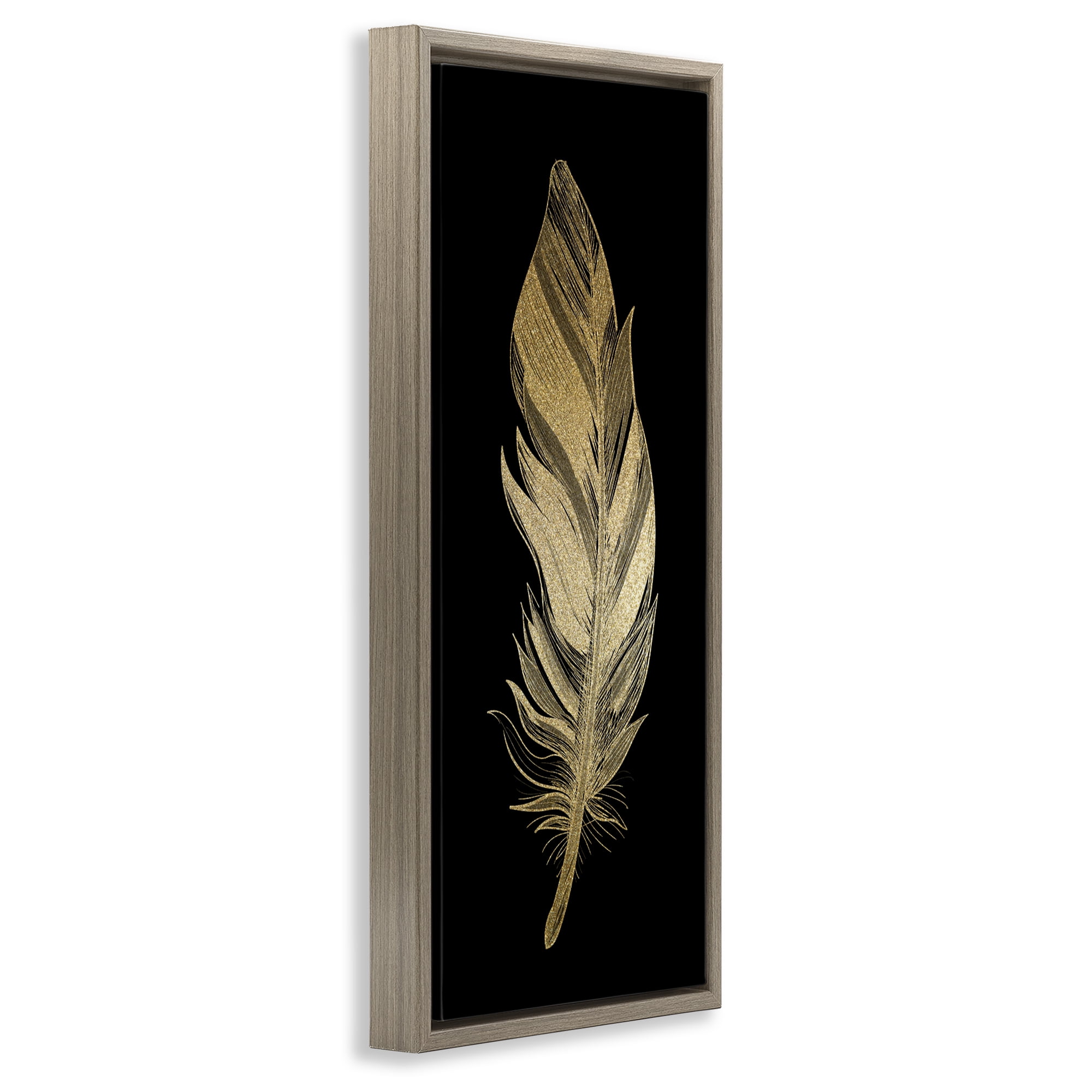 Glam Lined Feather Brown Framed Floater Canvas Wall Art, design by Kim Allen