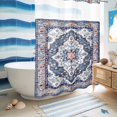 thumbnail image 5 of No Hook Shower Curtain with Built-in Rings - Retro Boho Washable Waterproof Fabric Bathroom Curtains for Hotel,Rentals, 72 X 84 Inch Extra Long , Aztec Southwest Tribal Floral Pattern Orange Blue, 5 of 9