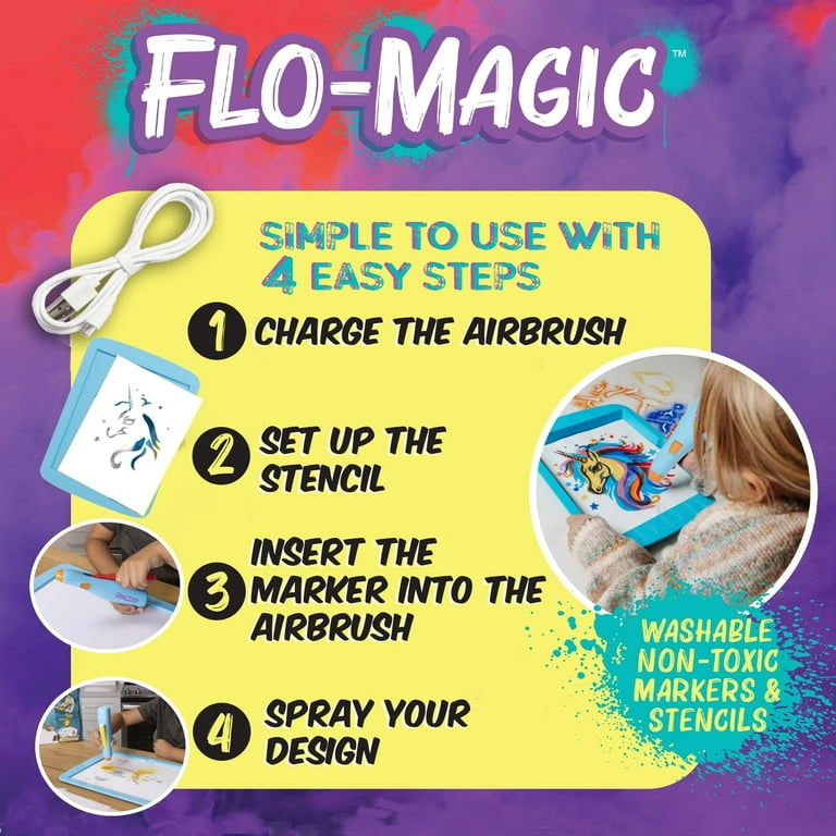 Flo-Magic Kids Enchanted Series Airbrush Marker Kit- 25-Piece Kit
