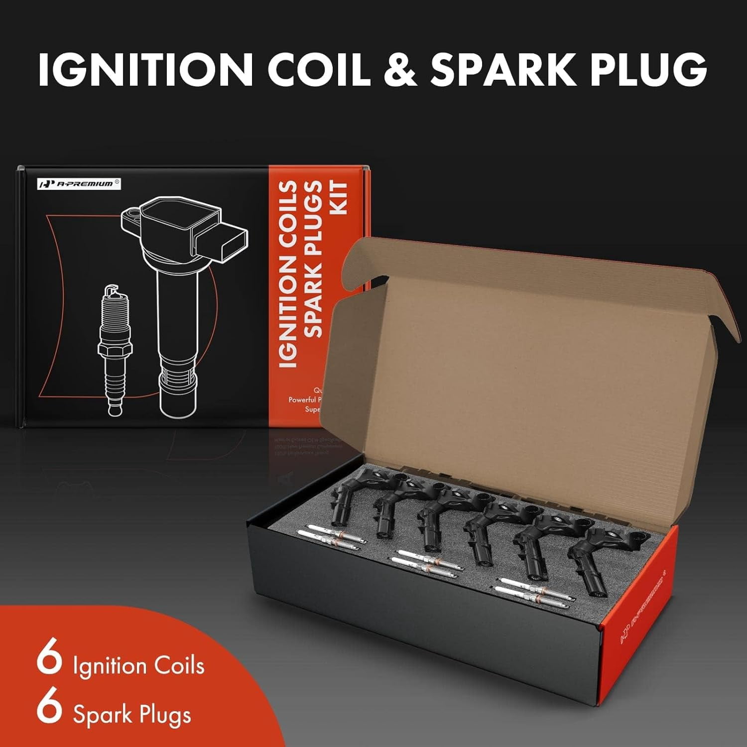 A-Premium Set of 6 Ignition Coil Pack and Iridium Spark Plugs Compatible with Mercedes-Benz C400, C43/C450 AMG, E400, E450, E43 AMG, GLE400, GL450