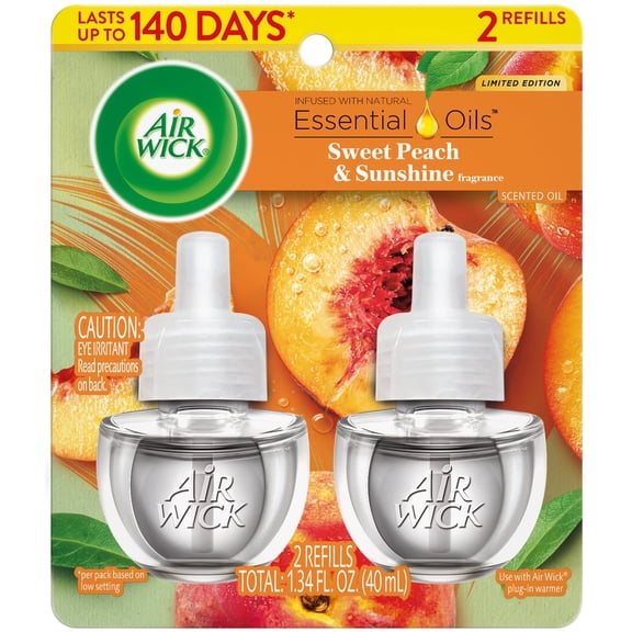 Air Wick Plug-In Scented Oil Air Freshener Warmer Refills, Sweet Peach and Sunshine