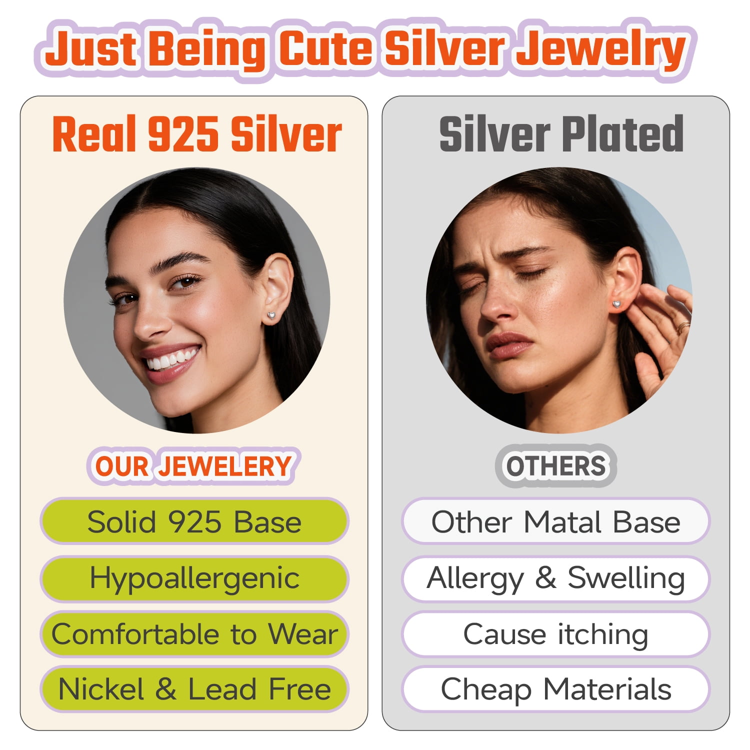 Just Being Cute Real Sterling Silver Heart Earrings for Women, Silver Heart Stud Earrings Birthday Graduation Mothers Day Jewelry Gifts for Mom/Wife/Her, 7mm