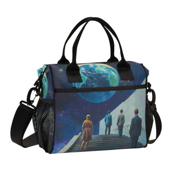 FORMRS Insulated Lunch Bag for Work School Unisex Large Capacity Cooler with Shoulder Strap, Blue Planet