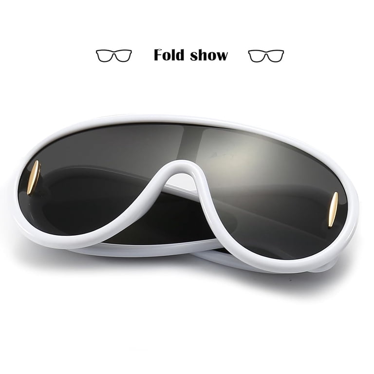 Fashion Wave Mask Sunglasses for Women Men Oversized Silver 