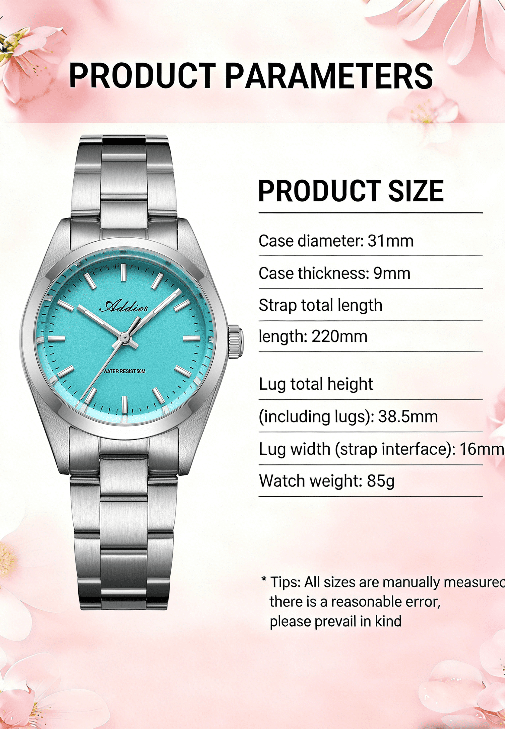 ADDIES Womens Watch 31mm Stainless Steel Sapphire Crystal Japanese Quartz Movement BGW9 Lume 50M Waterproof Analog Dress Watch for Women Ladies Gift