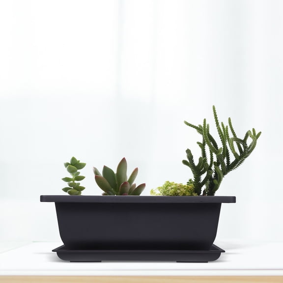 TEHAUX 3-Pack Dark Brown Rectangular Plastic Plant Pots with Drainage Holes, Ideal for Indoor Plants and Versatile Use