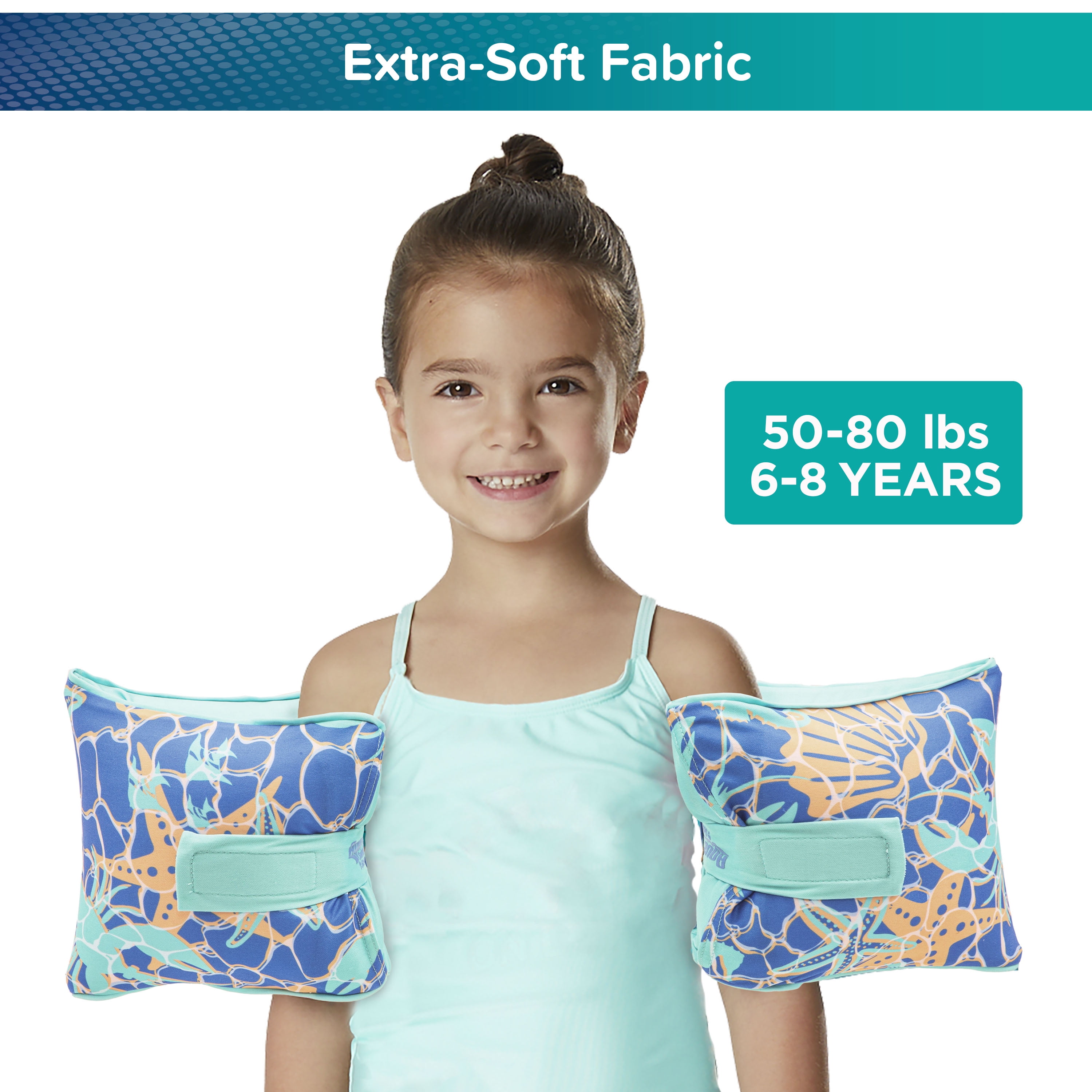 SwimSchool Adjustable Fabric Arm Pool Floats for Children 50-80 lb, Unisex, Multi-Color