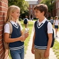 thumbnail image 5 of Lmnyox Kid's Sweater Vests Casual V Neck Sleeveless School Uniform Fall Vintage Cable Knit Cardigan 0-15 Years, 5 of 8